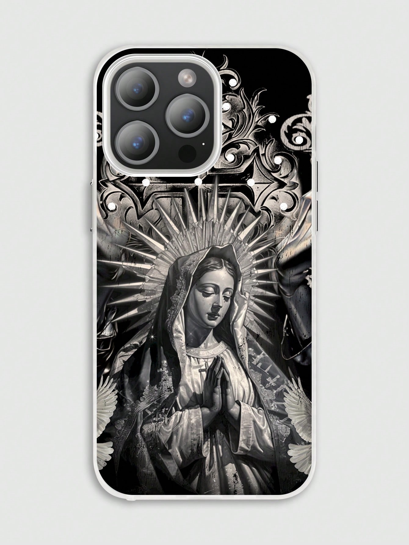 Goth One Silver Feather Pattern Our Lady Mary Phone Case
